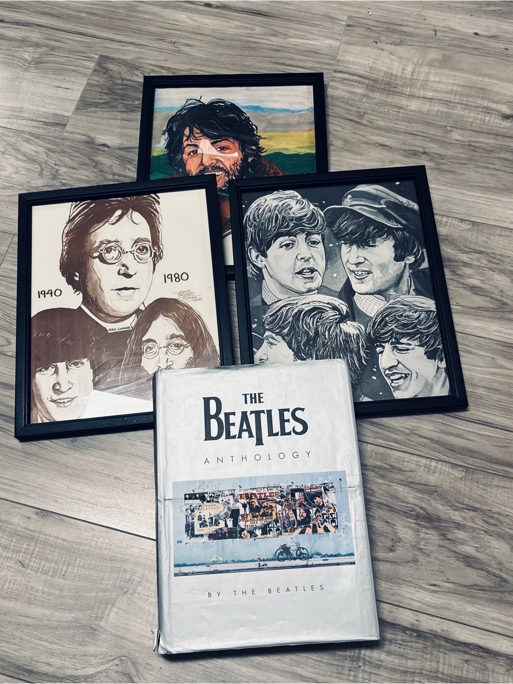 The Beatles Anthology Book with Framed Portrait Prints - White, Black, Brown